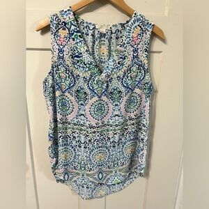 Finn & Grace Blue Sleeveless Multicolor tank top Blouse Size Medium